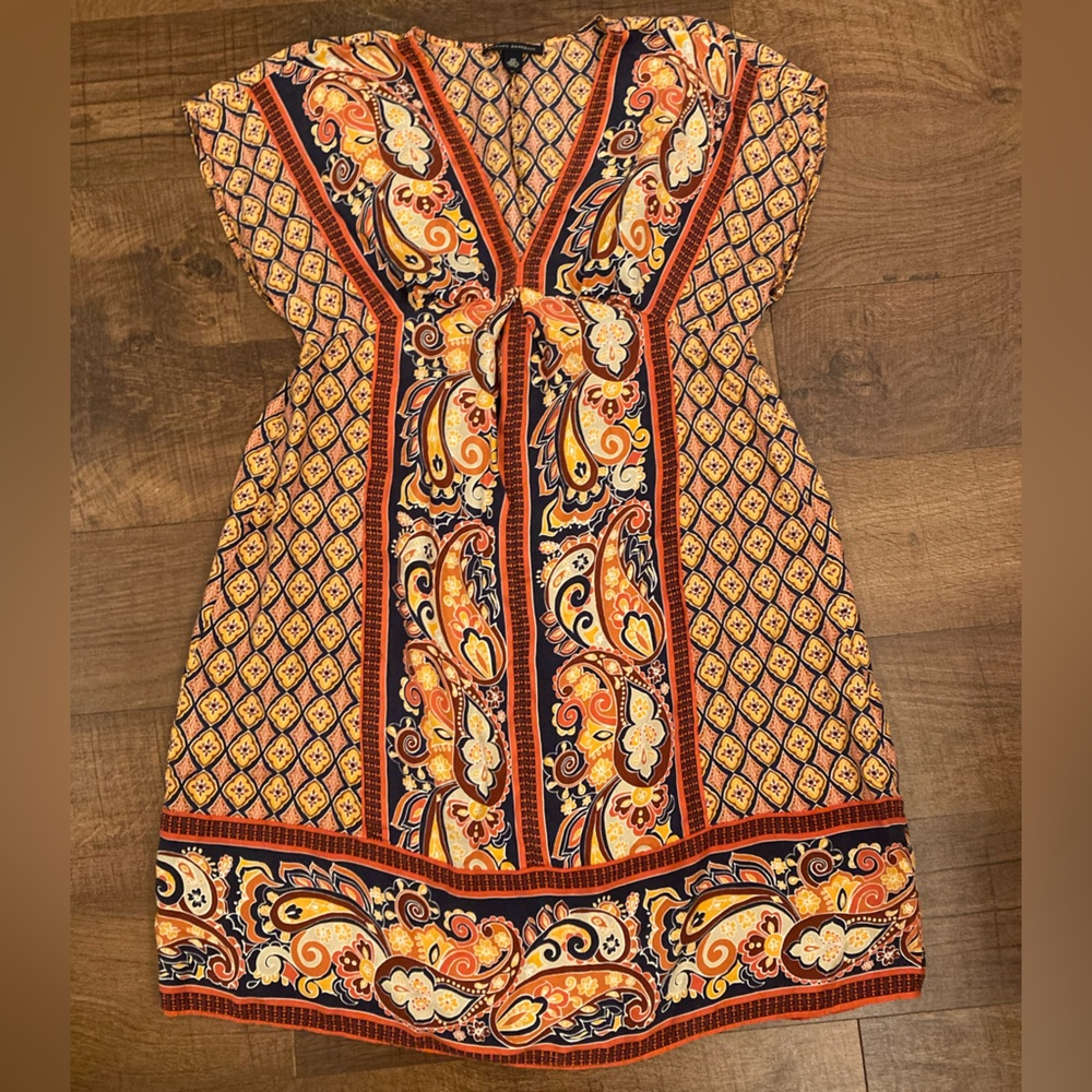 Banana Republic Paisley Geometric Boho Print 100% Silk Mini Dress Women’s XS